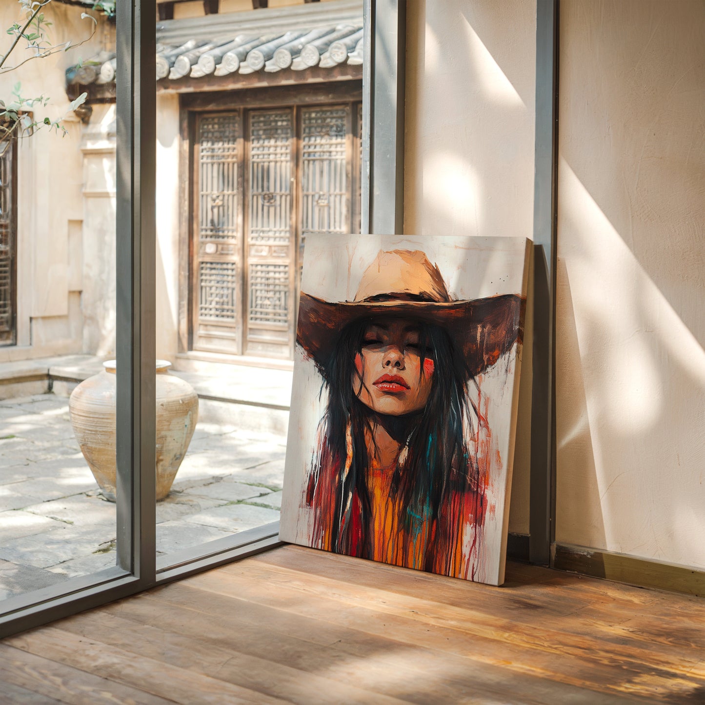 Painted Cowgirl Canvas – Boho Western Woman Wall Art