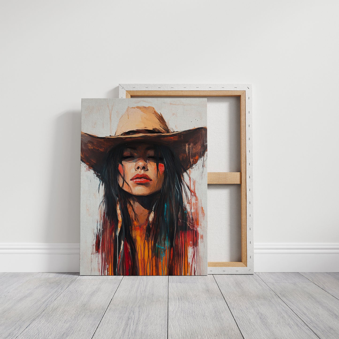 Painted Cowgirl Canvas – Boho Western Woman Wall Art