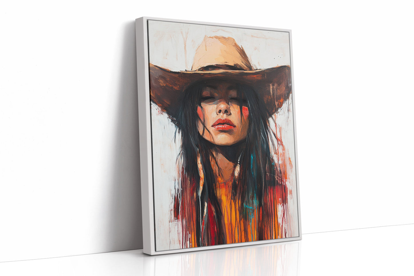 Painted Cowgirl Canvas – Boho Western Woman Wall Art