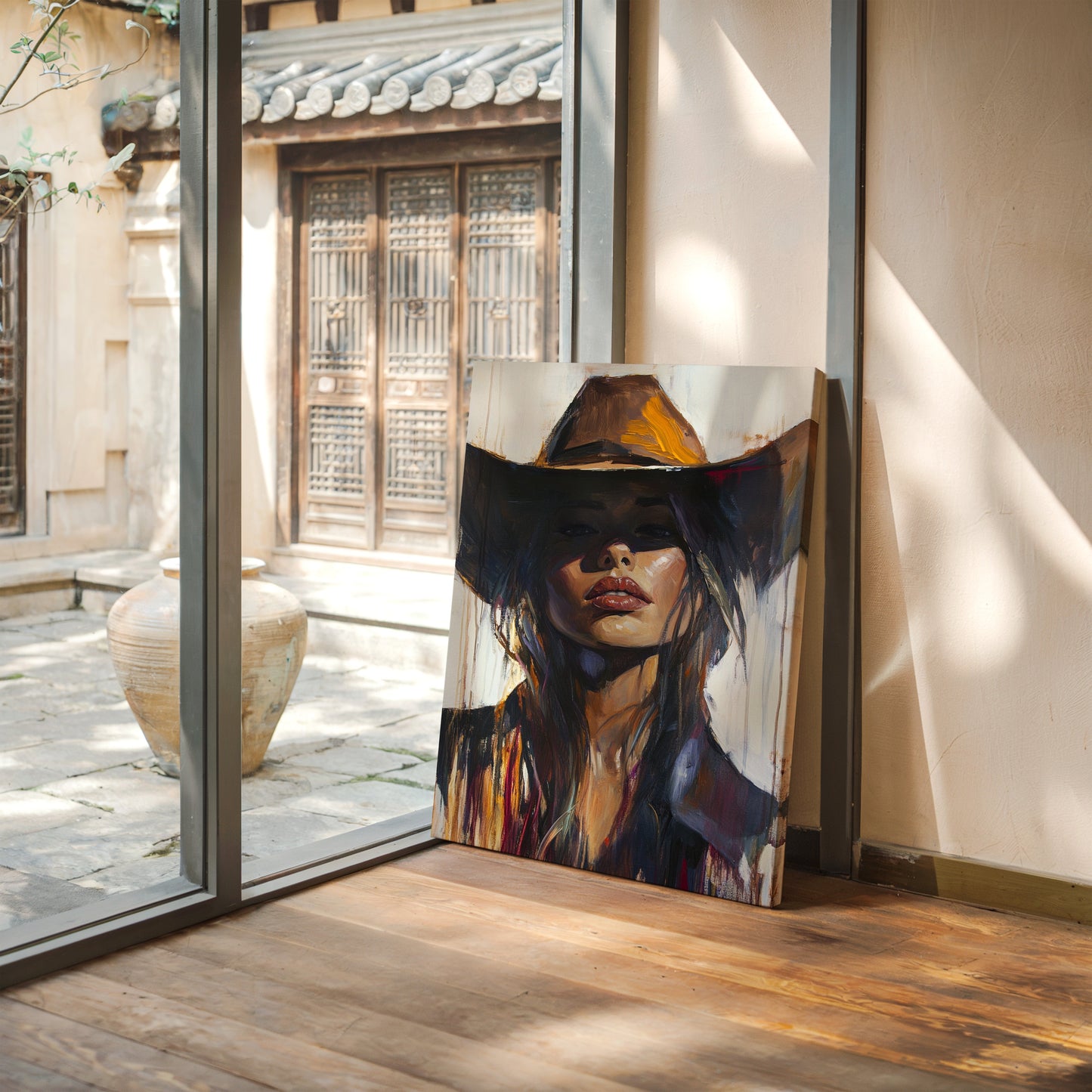 Shadowed Cowgirl Canvas – Western Femme Fatale Wall Art