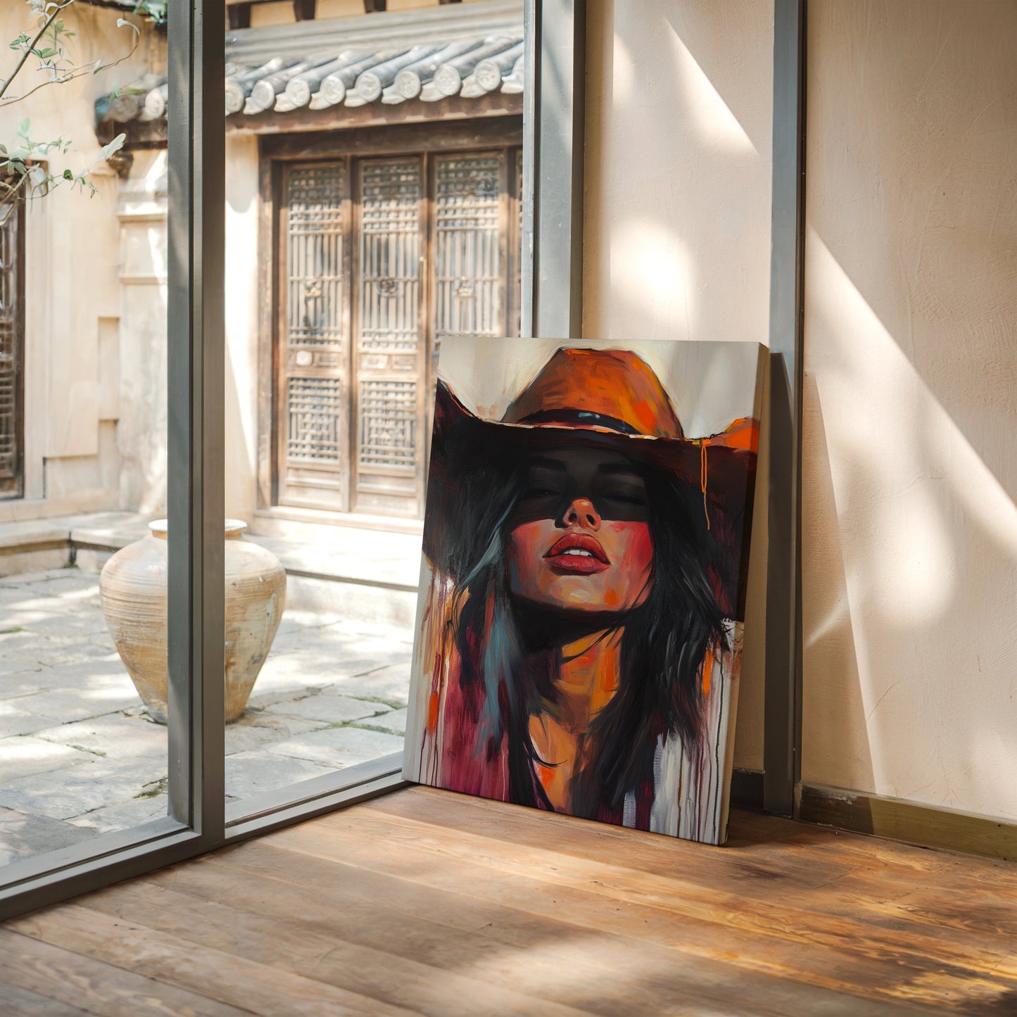 Desert Flame Cowgirl Canvas – Bold Western Woman Wall Art