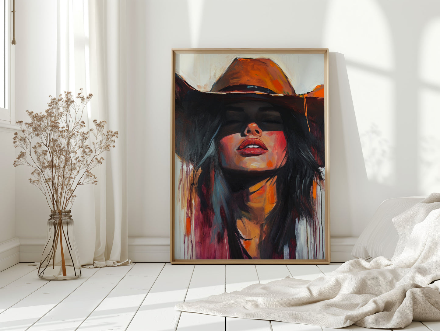 Desert Flame Cowgirl Canvas – Bold Western Woman Wall Art