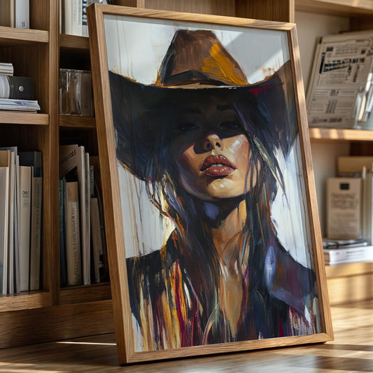 Shadowed Cowgirl Canvas – Western Femme Fatale Wall Art
