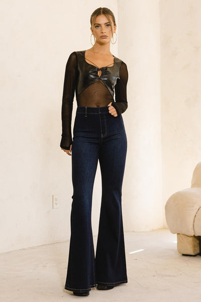 Vibrant Elastic Waist Pull On High Waisted Flare Jean 33