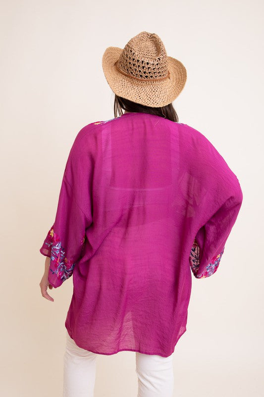 Floral Embroidered Kimono choice of colors