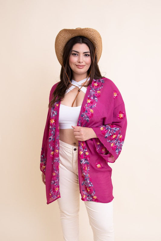 Floral Embroidered Kimono choice of colors