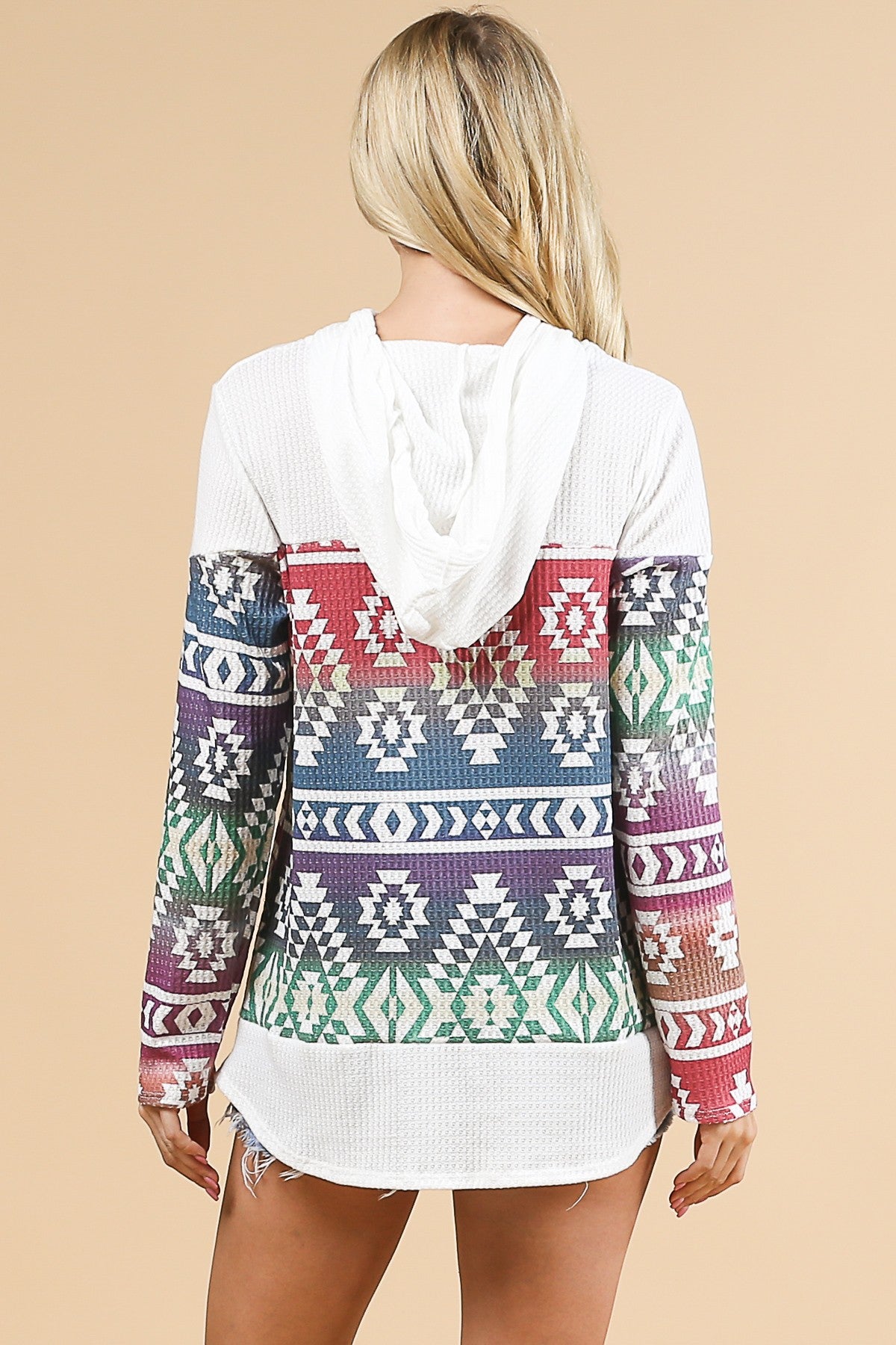 Chama Valley Aztec Print Waffle Knit Lightweight Hoodie Made in America