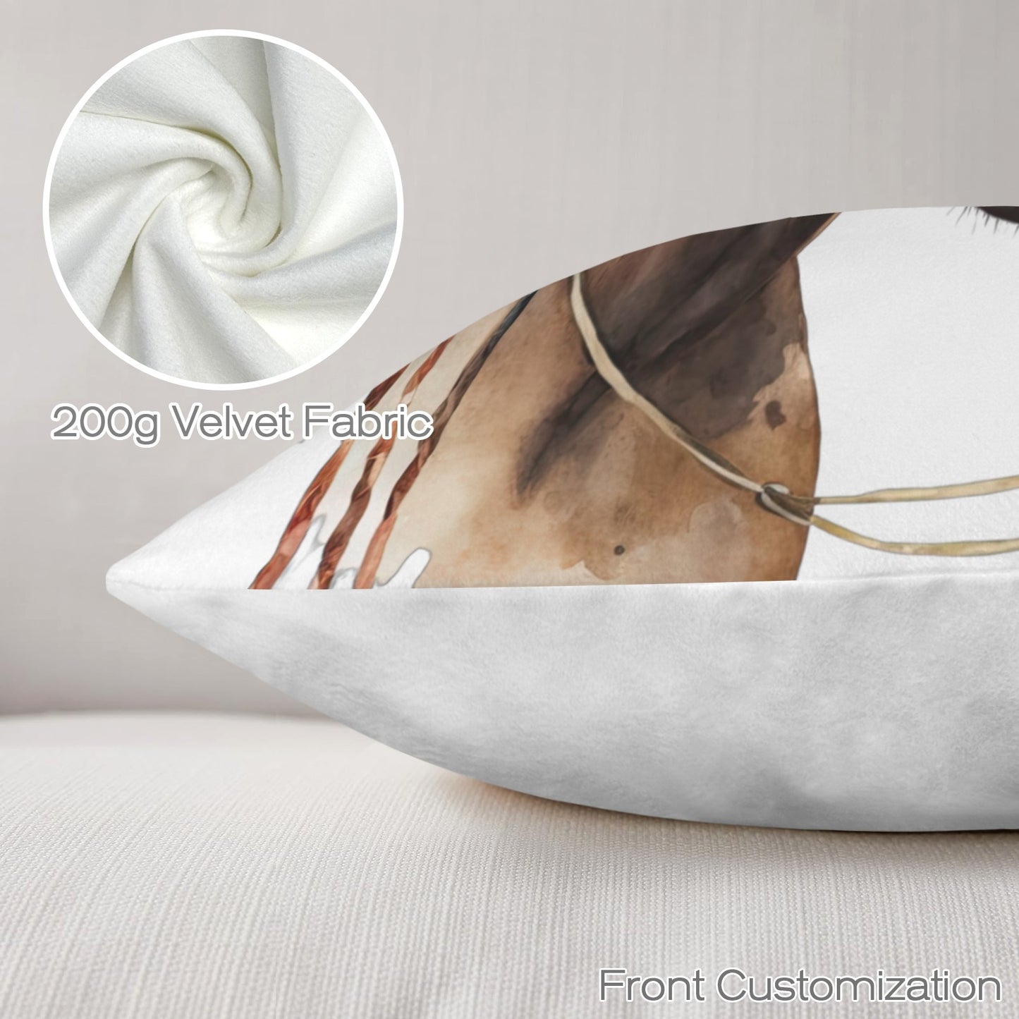 Baha Ranch Fancy Horse on White Velvety Soft Pillow Case Made in America