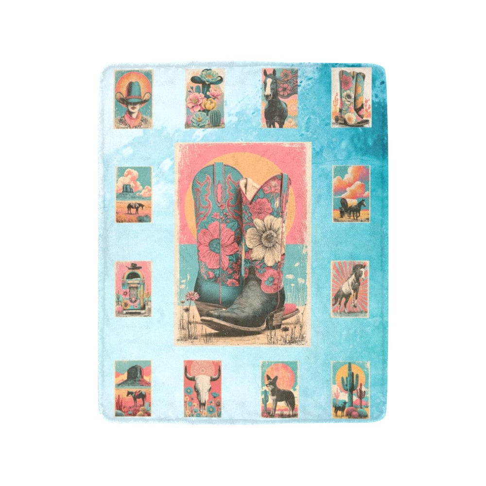 Country Kickers Cowgirl Boots Ultra-Soft Micro Fleece Blanket 40" x 50" Made in America