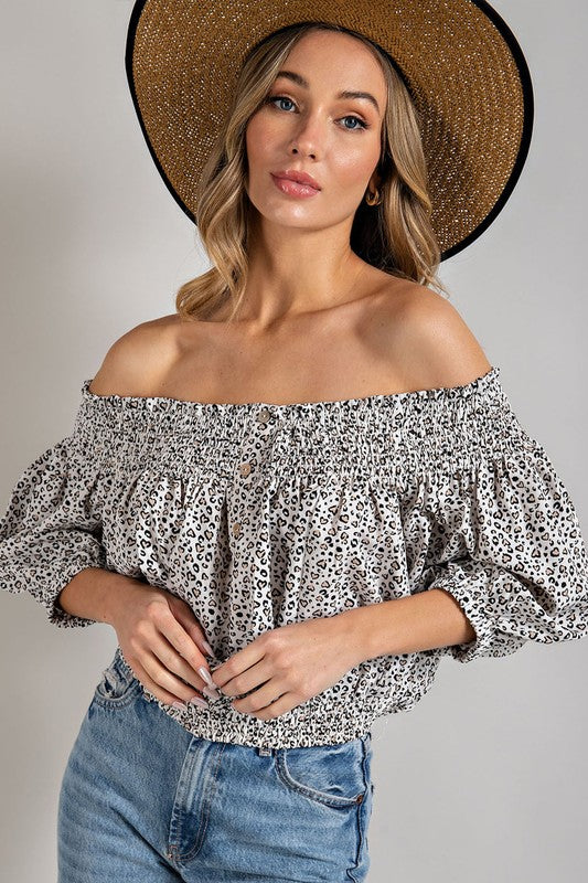Animal Print Off Shoulder Top choice of colors