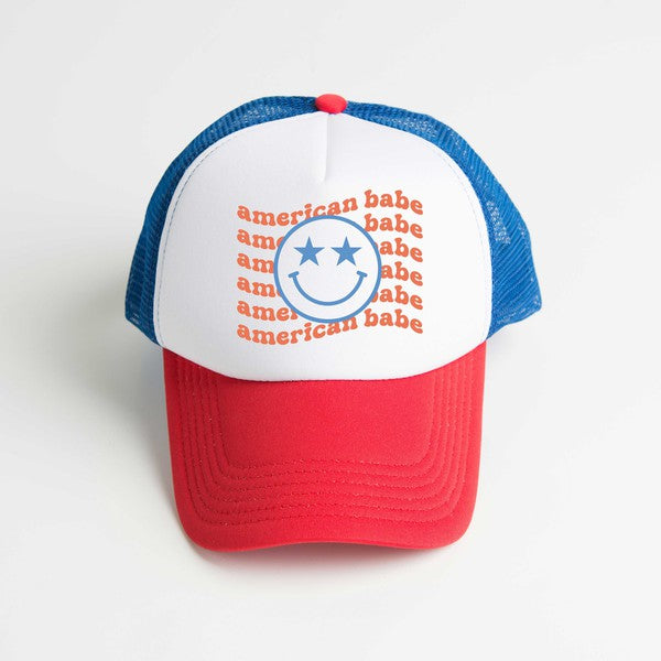 American Babe Smiley Face Wavy Foam Trucker Hat