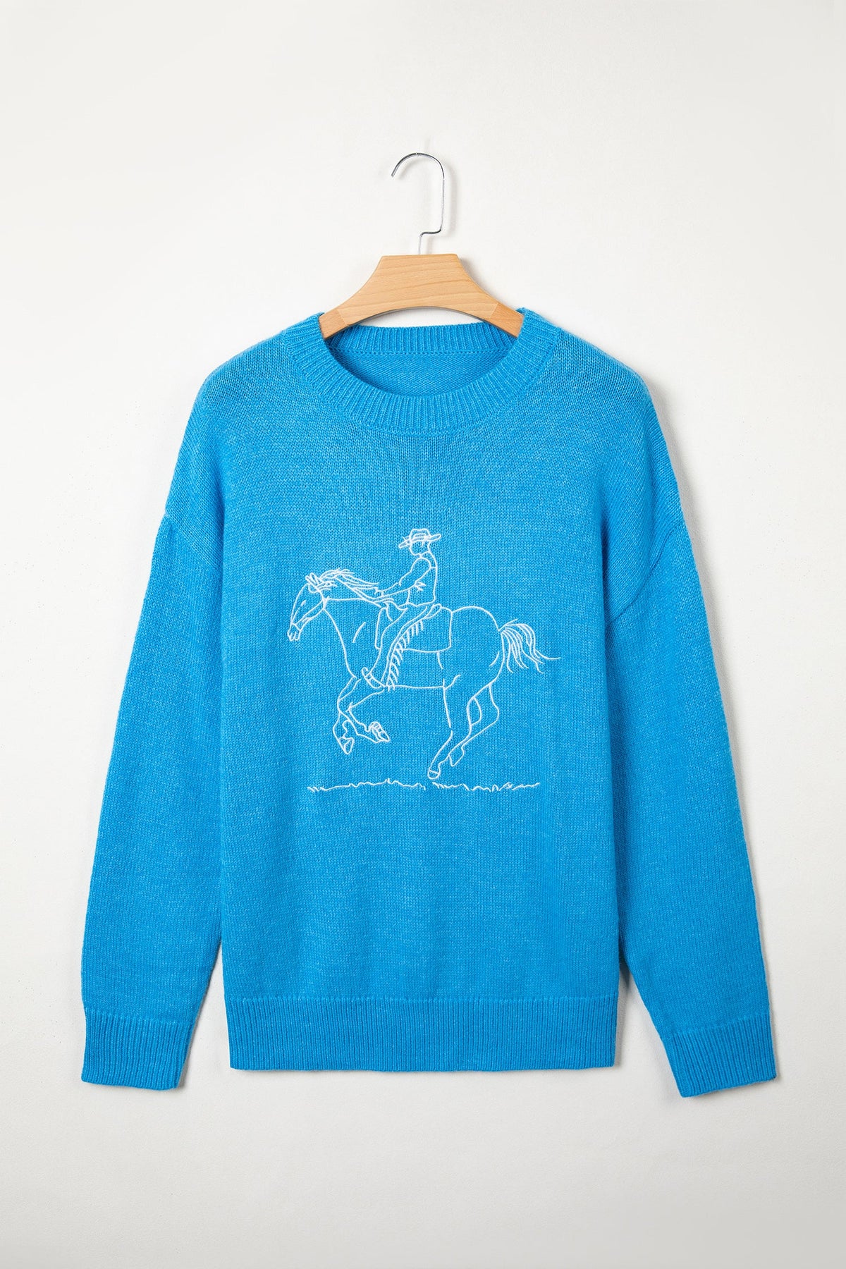 Western Embroidered Drop Shoulder Long Sleeve Sweater