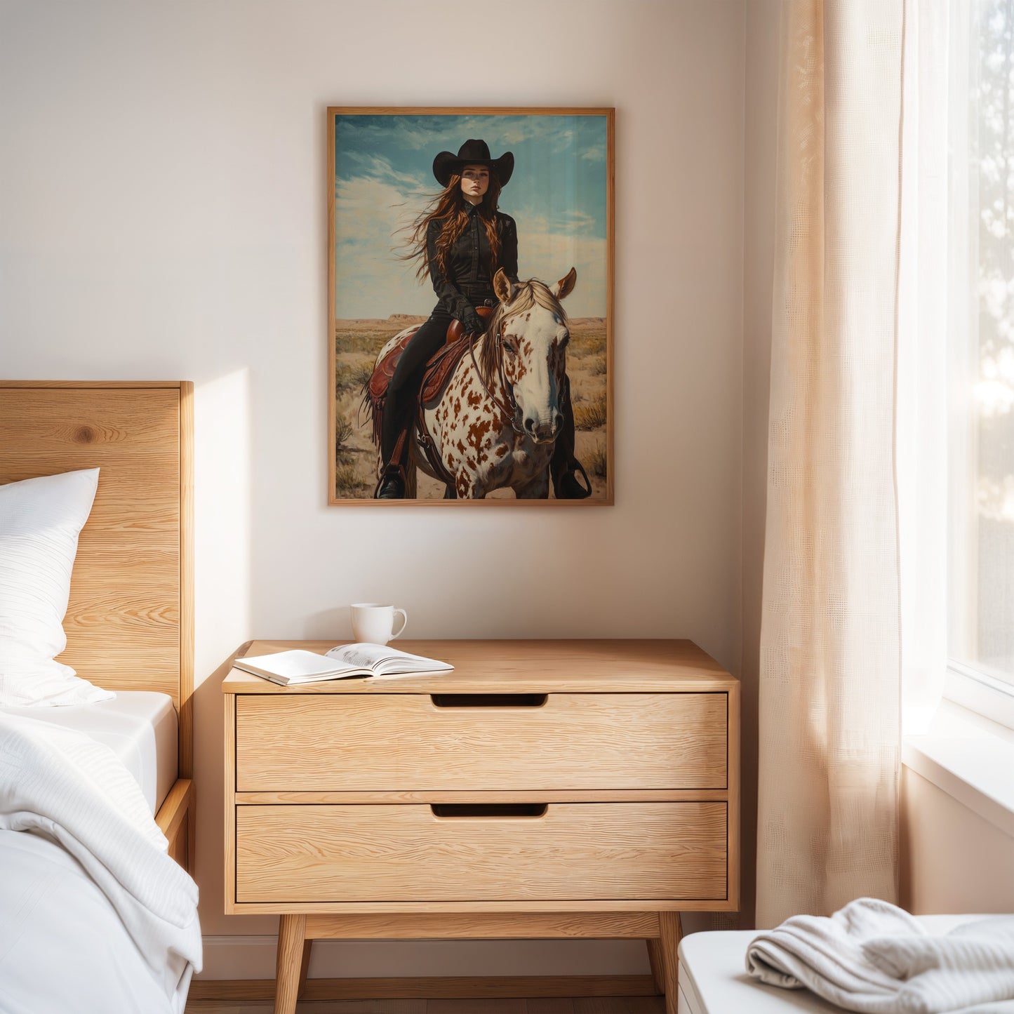 Desert Reins – Cowgirl on Paint Horse Portrait