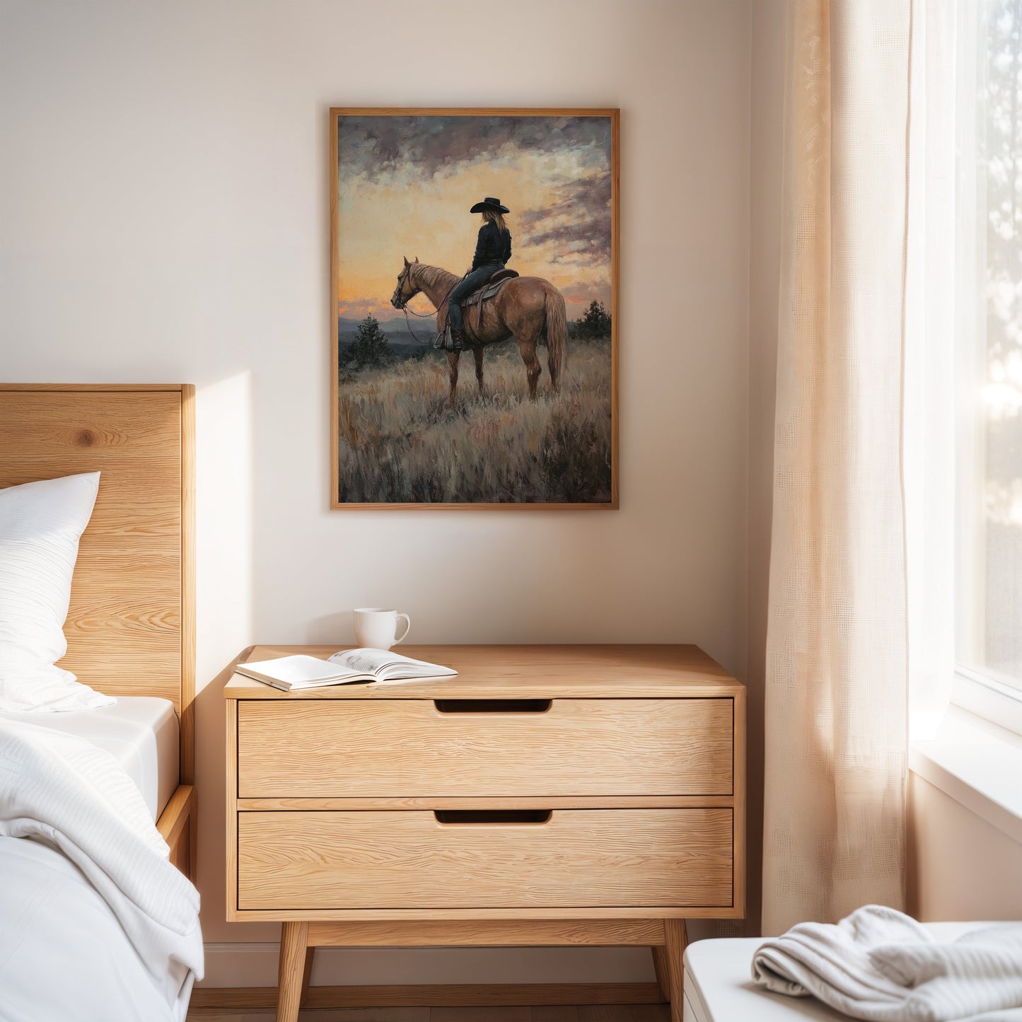 Evening Watch – Cowgirl and Horse at Sunset