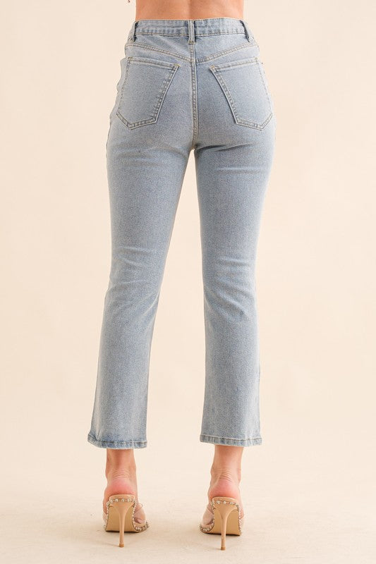 Studded Rhinestone Distressed Denim Jeans Black or Pink