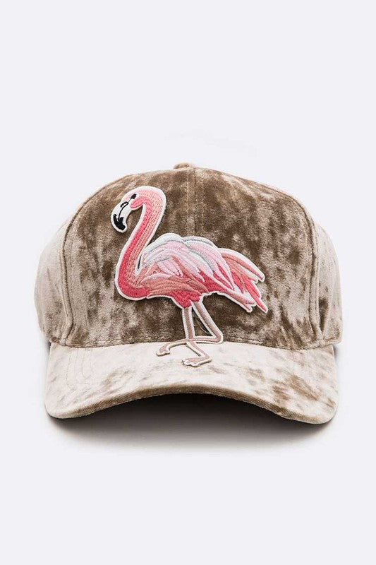 Flamingo Patch Distress Velour Cap