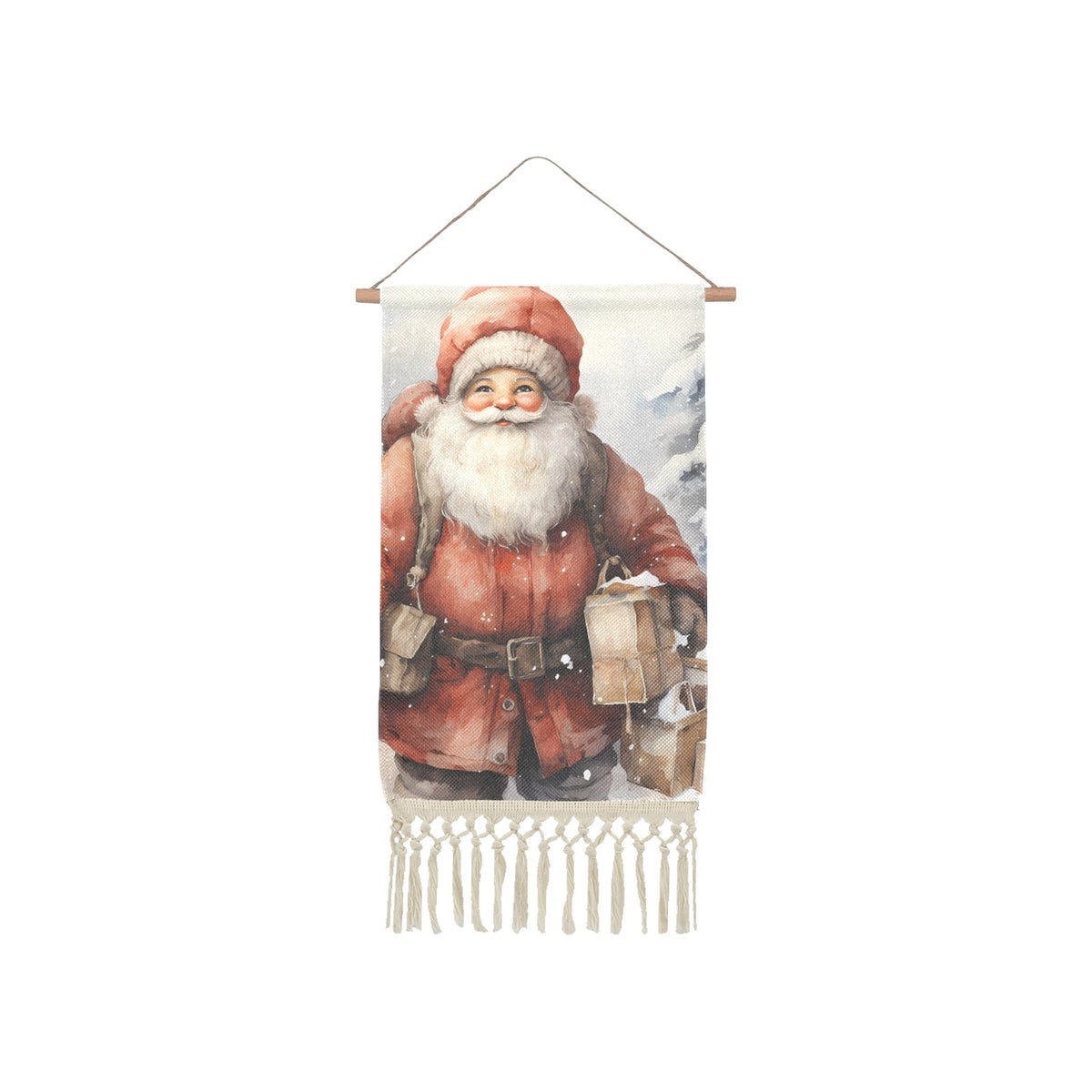 Baha Ranch Cute Santa Wall Hanging Linen Poster Made in America