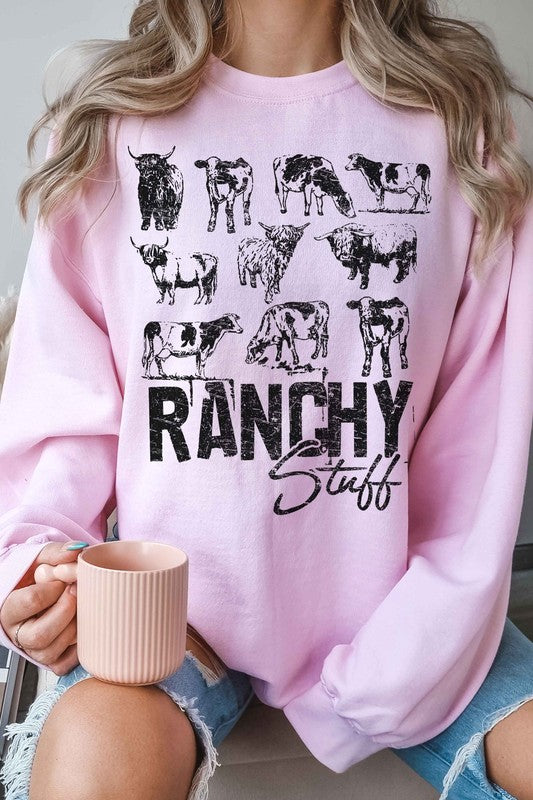 PLUS SIZE RANCHY COUNTRY COW GRAPHIC SWEATSHIRT