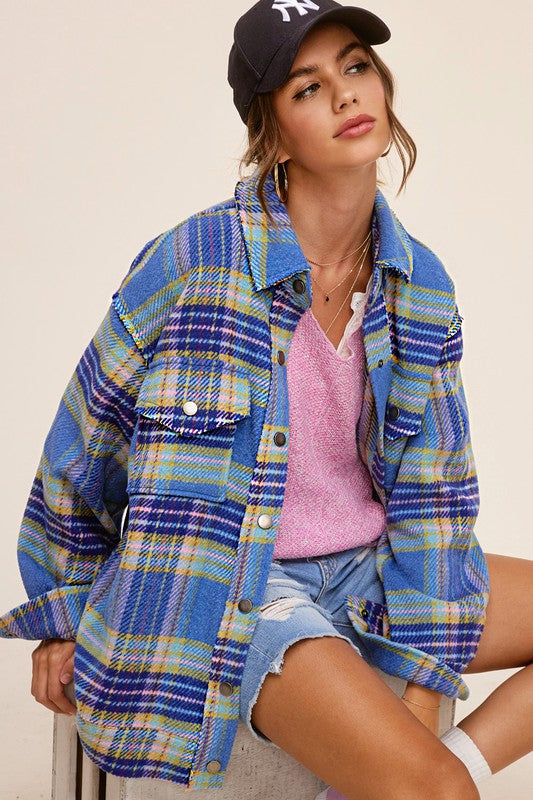 NWT House of Harlow 1960 Plaid Check Jacket Shacket in outlet Blue Yellow