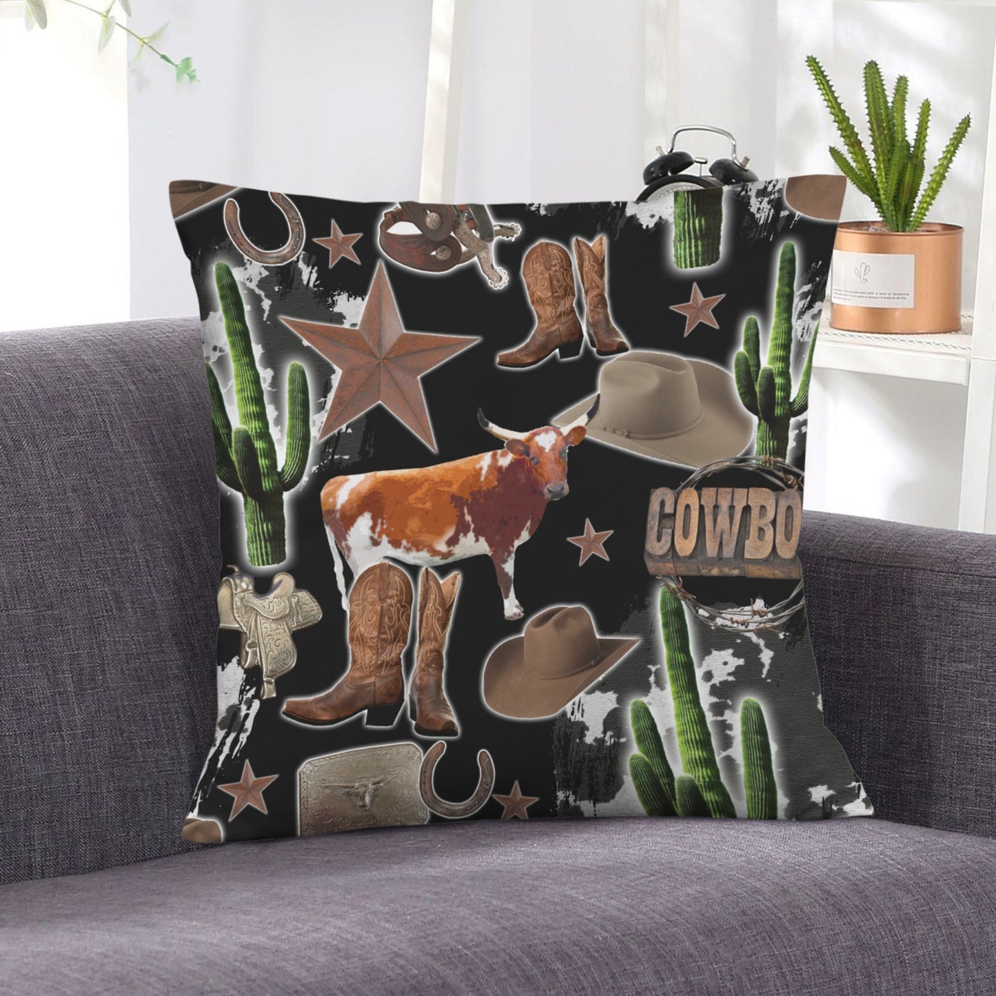 Baha Ranch Cowboy Collage Velvety Soft Throw Pillow Case Made in America