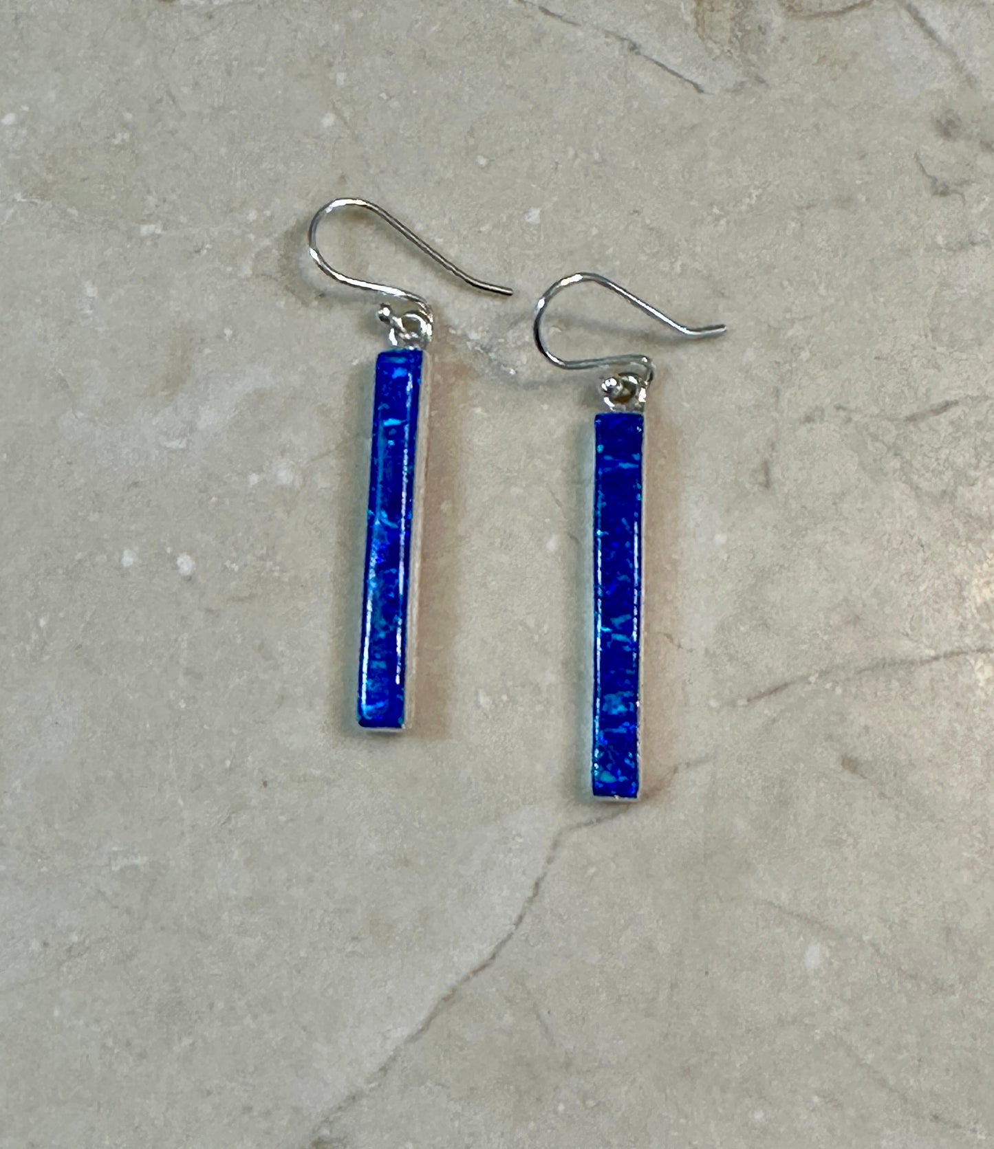 Dark Blue Opal Column Earrings
