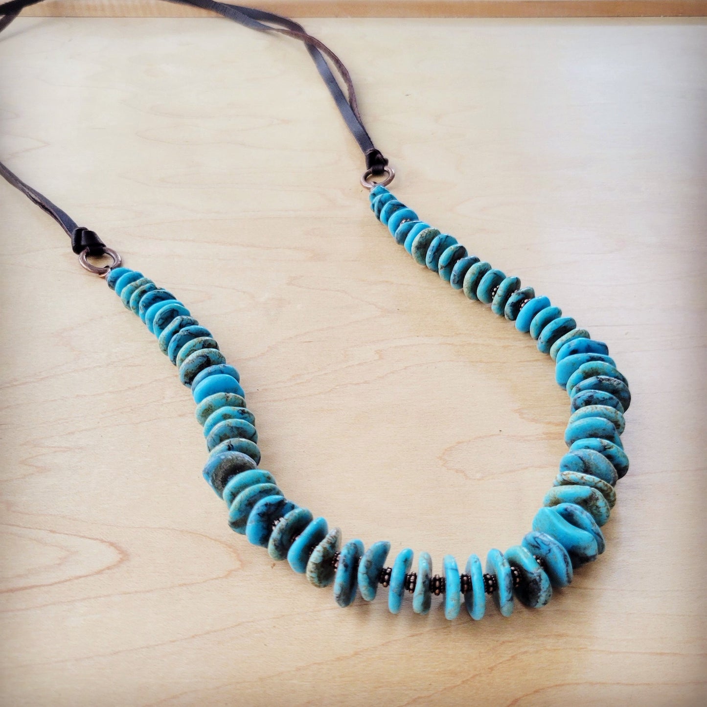 The Jewelry Junkie Turquoise Disc Necklace w/ Leather Ties 261x