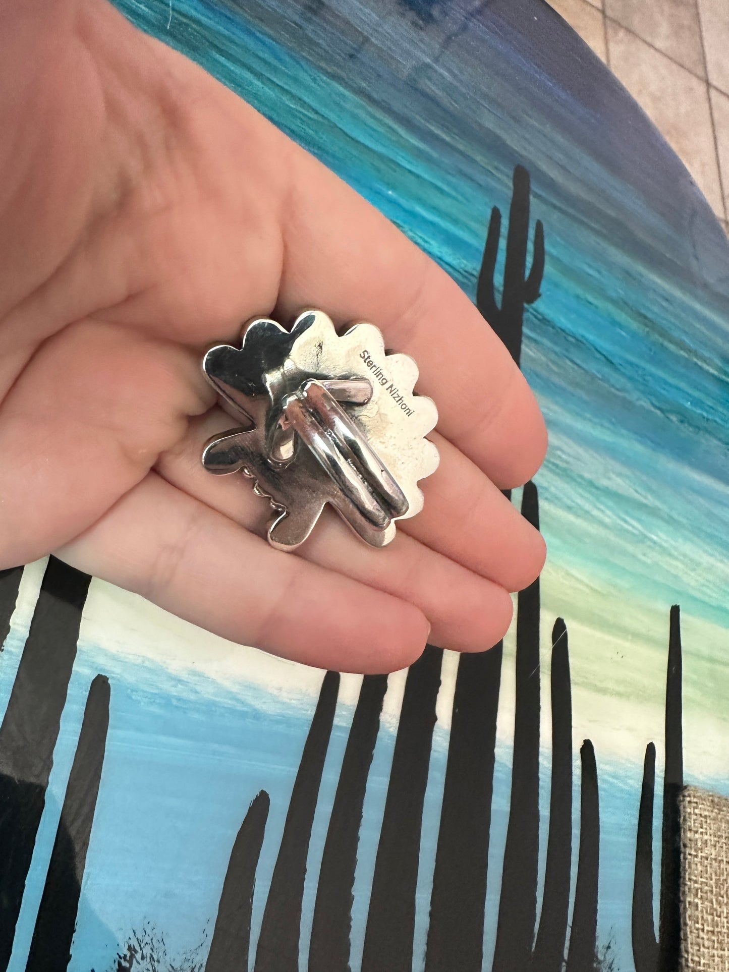 Handmade Multi Stone Southwestern Sunface And Sterling Silver Adjustable Ring