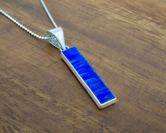 Dark Blue Opal Column Pendant Necklace