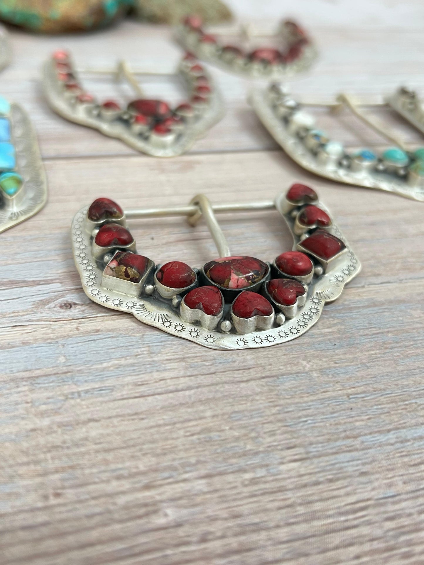 Handmade Sterling Silver Multi Stone Buckle with Signed Nizhoni