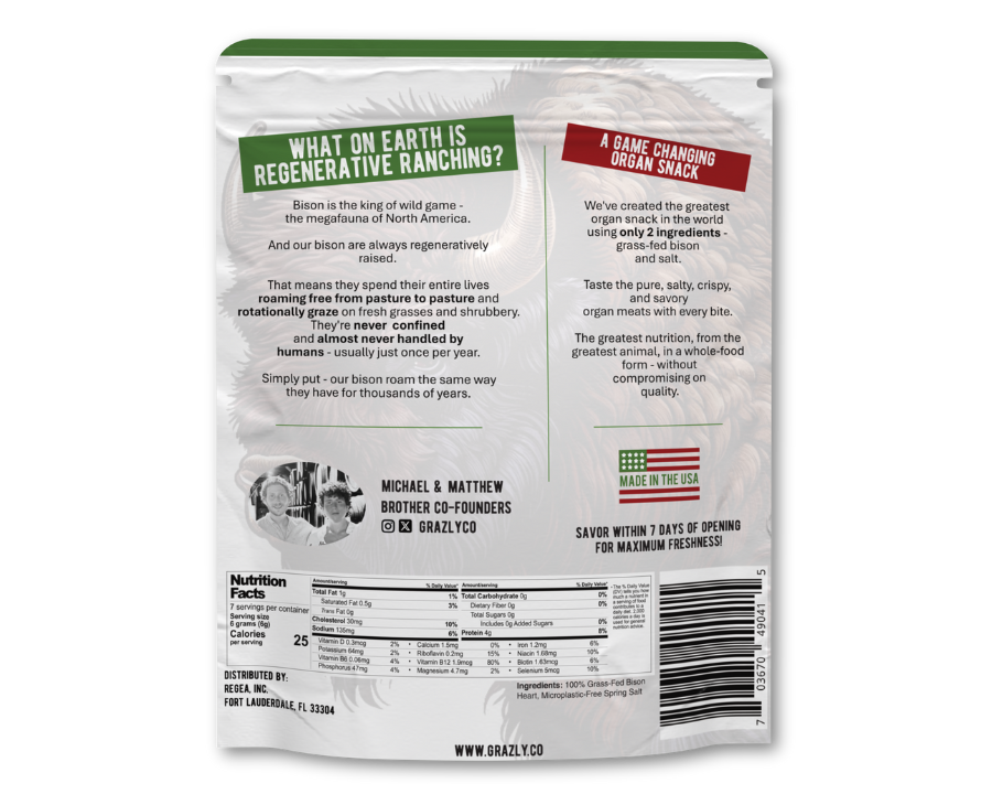 Grazly Bison Heart Crisps - 100% Grass-Fed/Finished