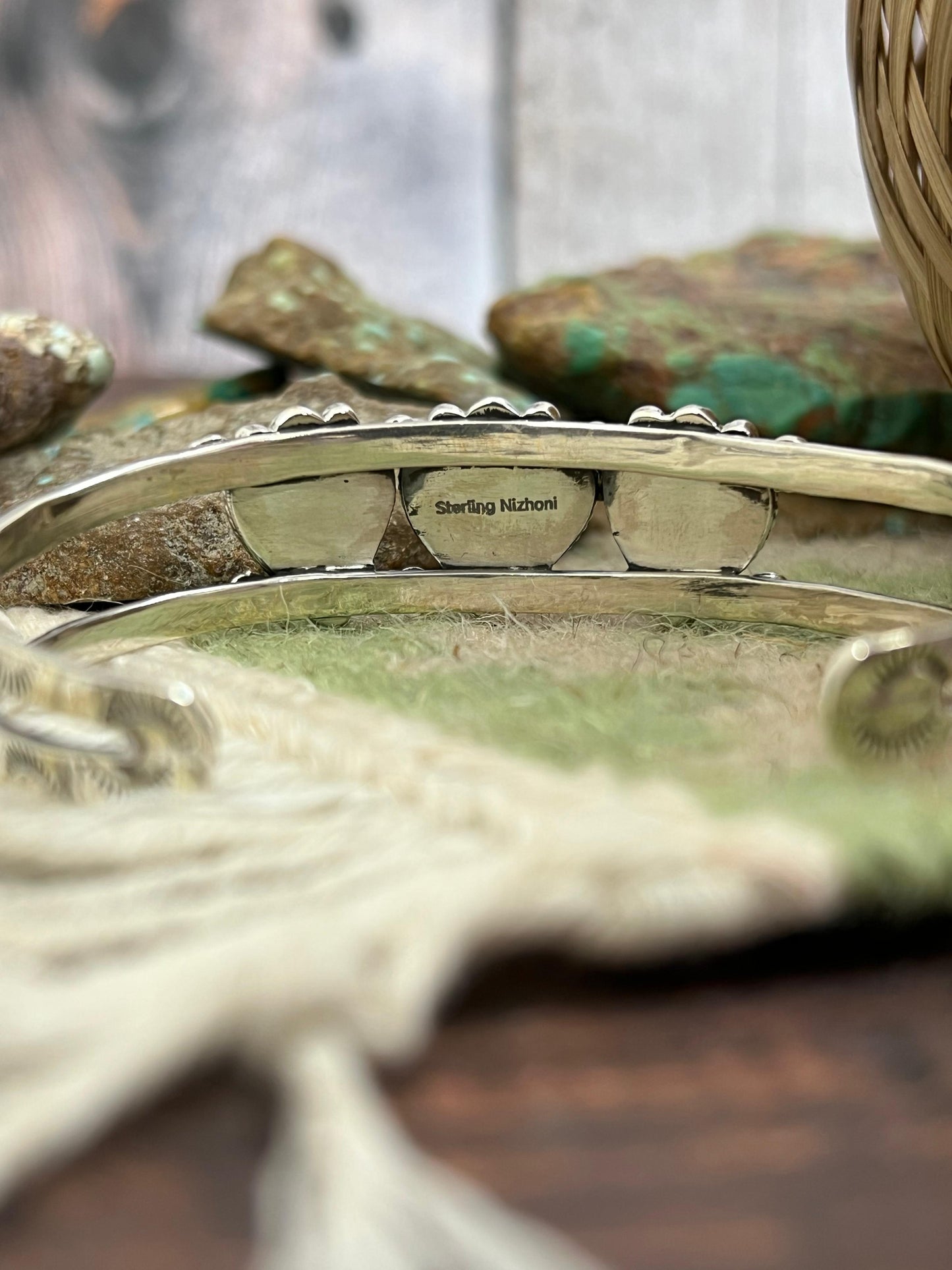 ** 4TH OF JULY ** Handmade Sterling Silver Synthetic Opal Cuff Bracelet with Signed Nizhoni