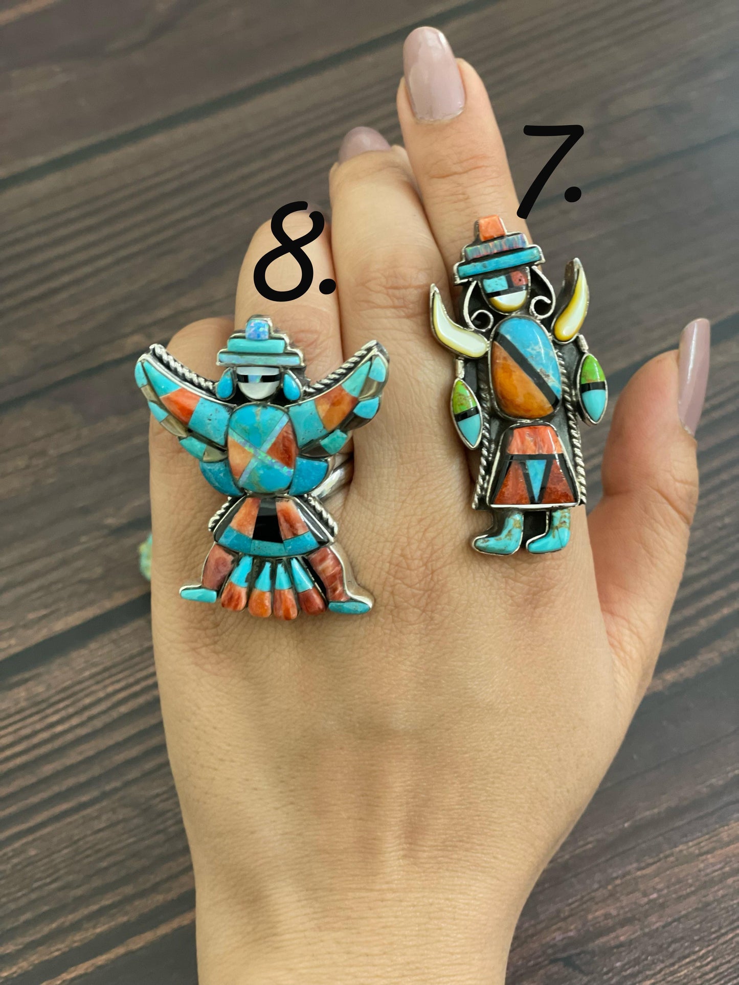 Handmade Sterling Silver Kachina Turquoise Ring with Signed Nizhoni (1)