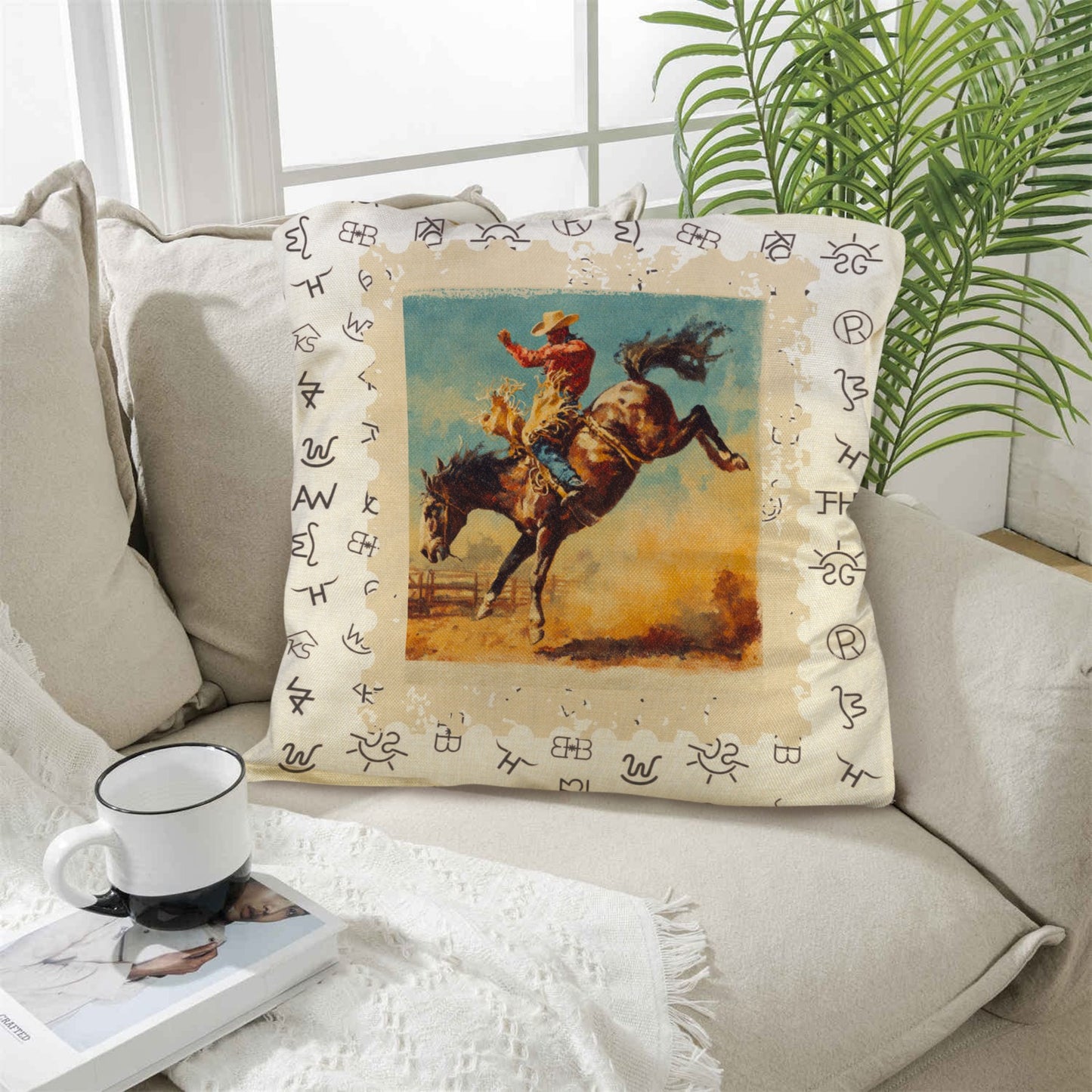 Baha Ranch Vintage Rodeo Stamp Throw Pillow Made in America