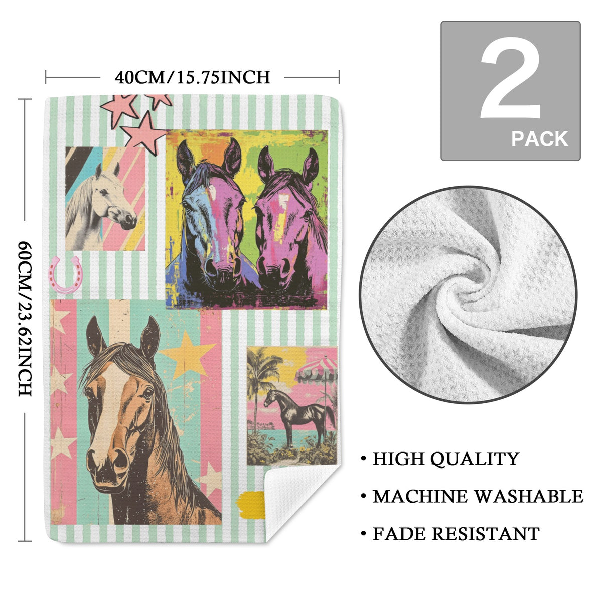 Baha Ranch Horse & Donkey Set of 2 Kitchen Towels Made in America