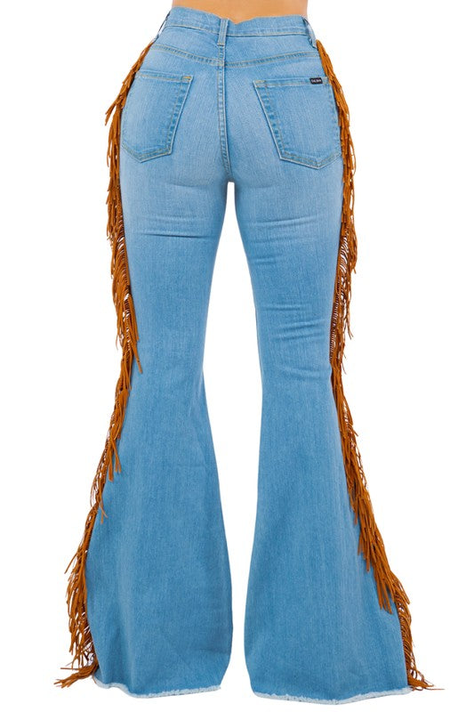 Fringe Bell Bottom In Light Blue  34" inseam