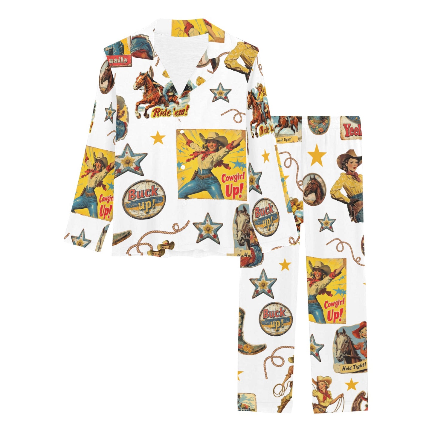 Vintage Cowgirl Collage Western Pajama Set