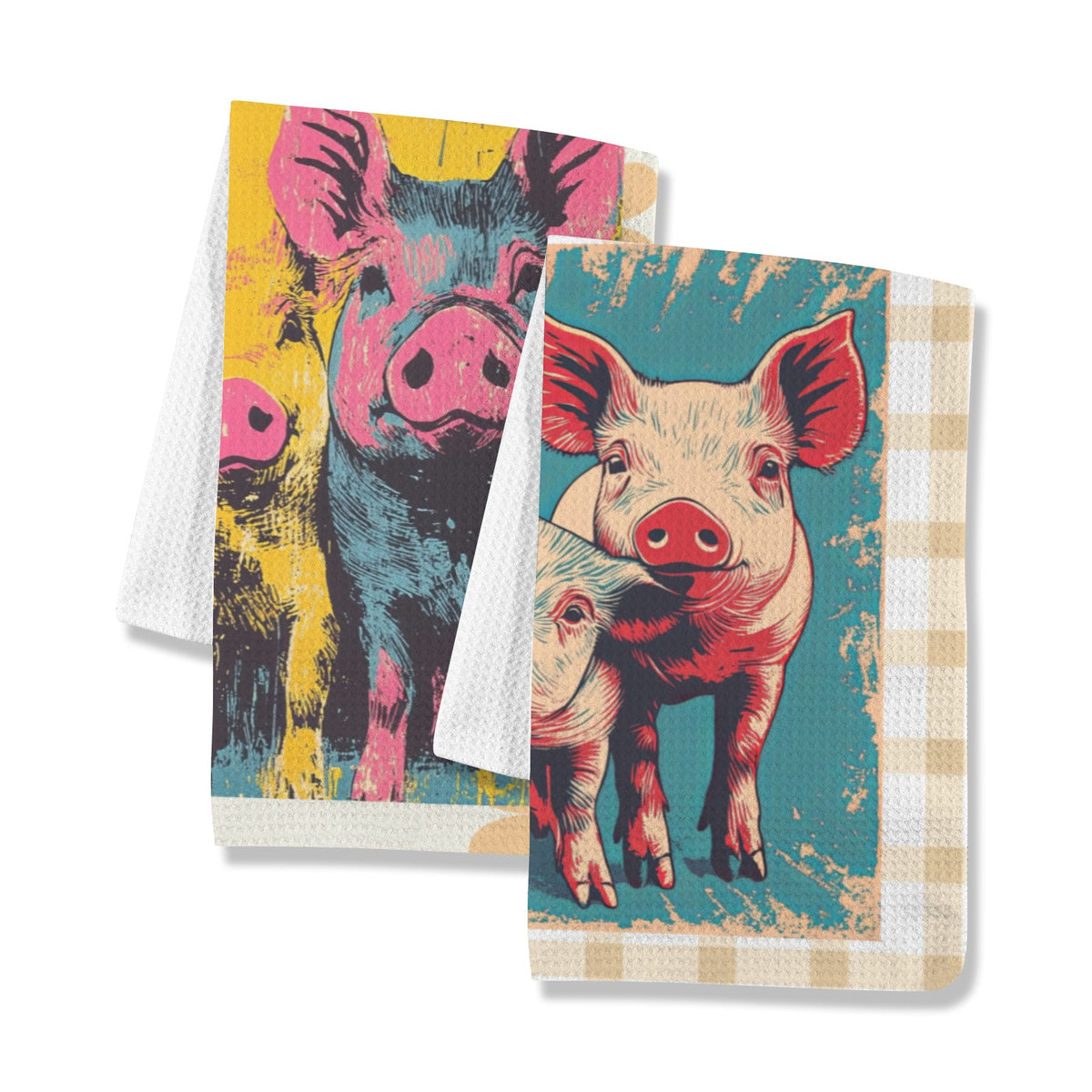 Baha Ranch Groovy Flower Pigs set of 2 Kitchen Towels Made in America