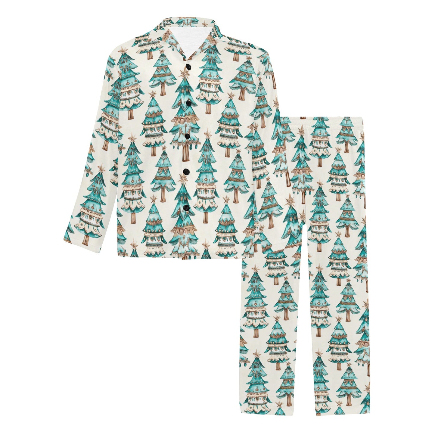 Turquoise Christmas Trees Men's Western Pajamas