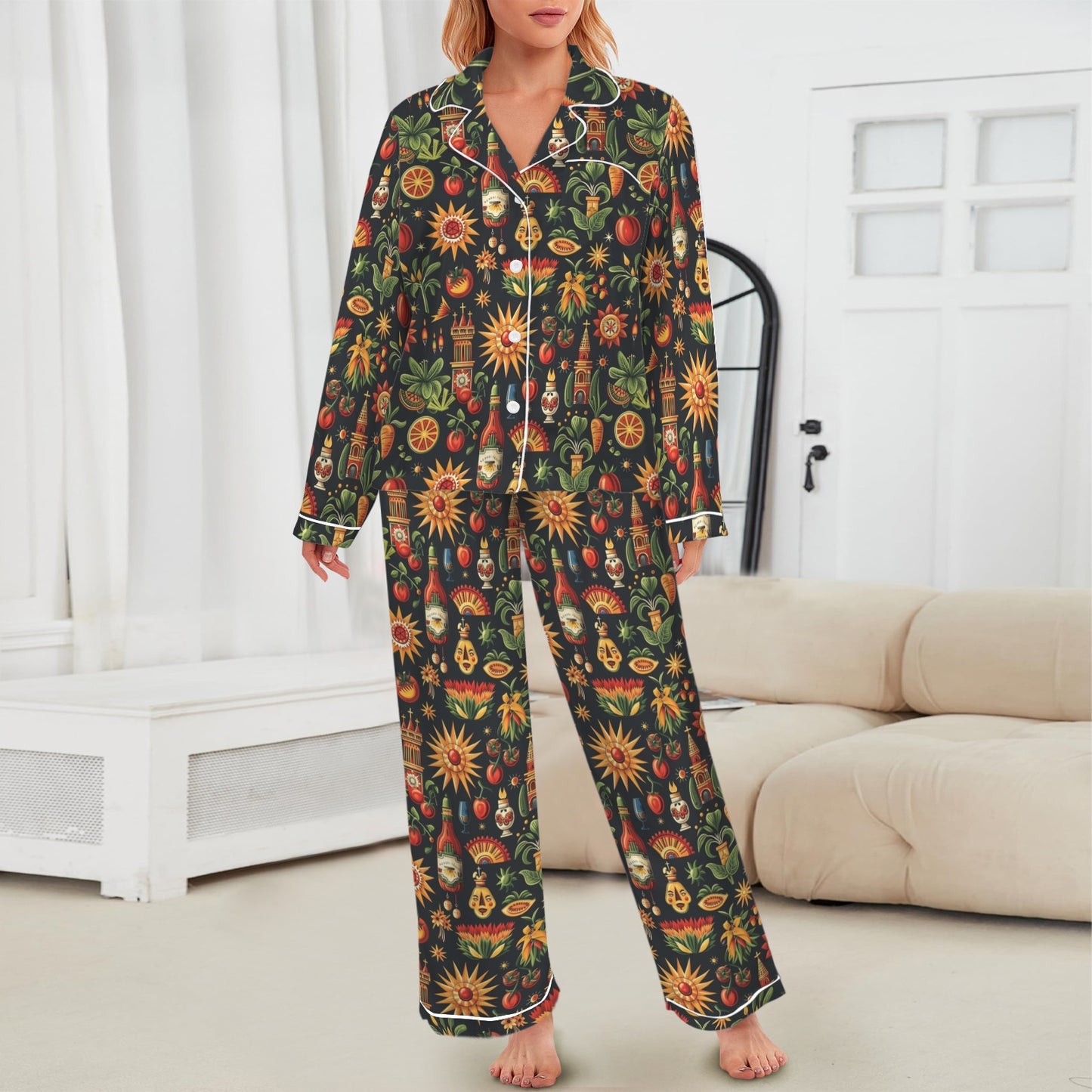 Colores De Mexico - Mexican Culture Satin Pajamas