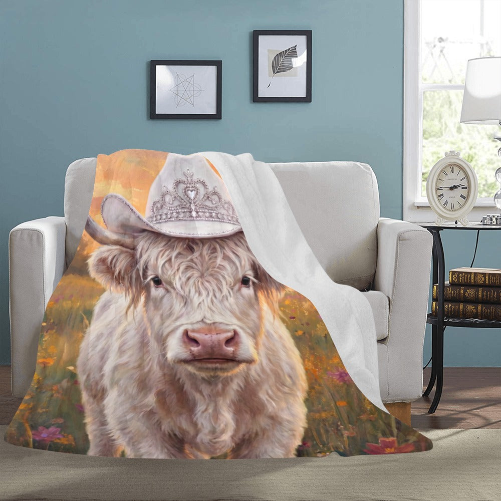 Rhinestone Cowgirl Highland Cow Ultra Soft Minky Fleece Throw Blanket 60" x 80" Made in America