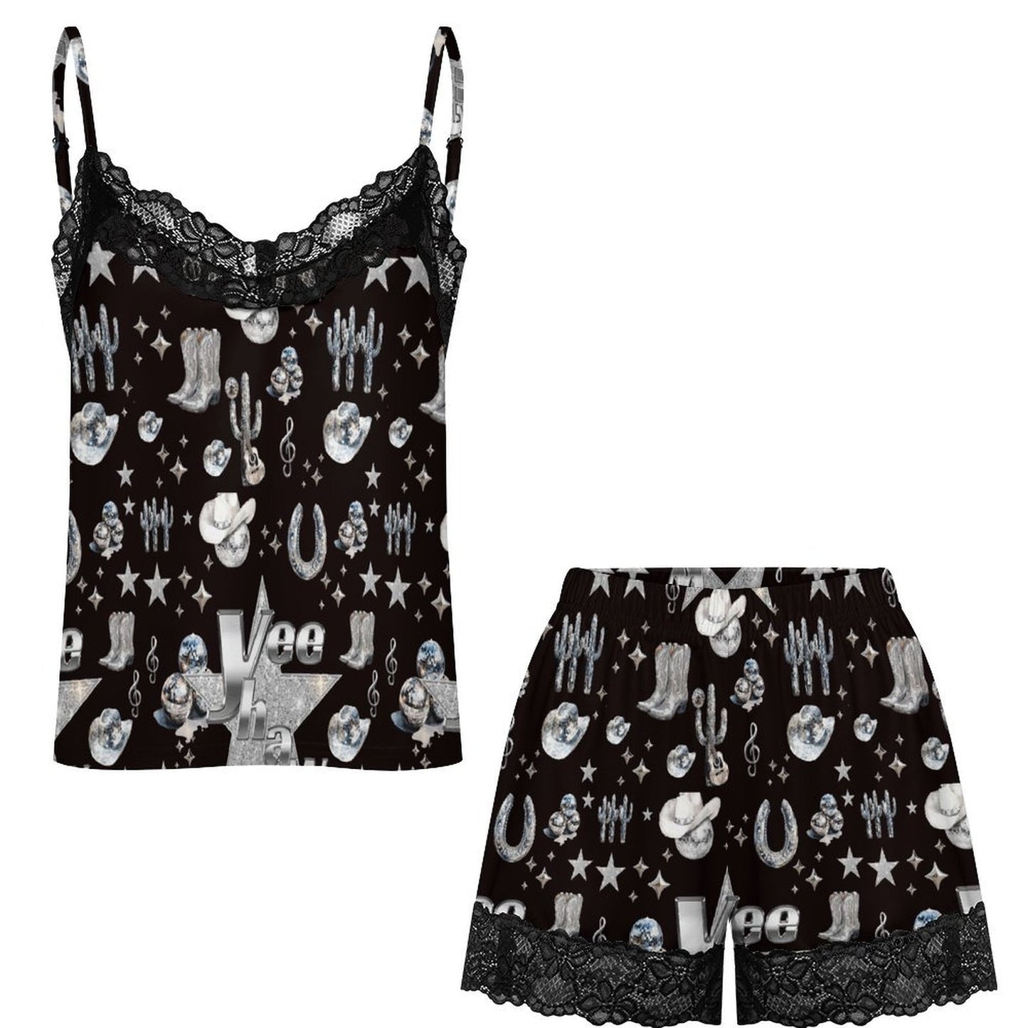 Baha Ranch Yeehaw Rhinestone Cowgirl Lace Pajama Set