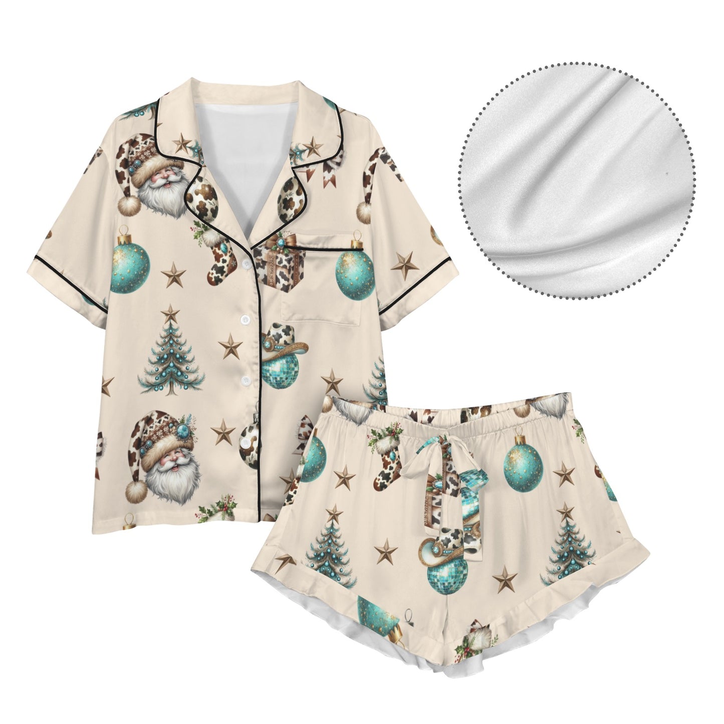 Country Cow Print Christmas Satin Short Pajama Sets