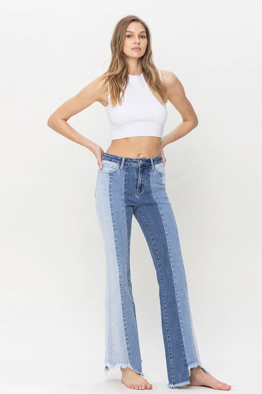 High Rise Relaxed Flare With Uneven Raw Hem 34" inseam