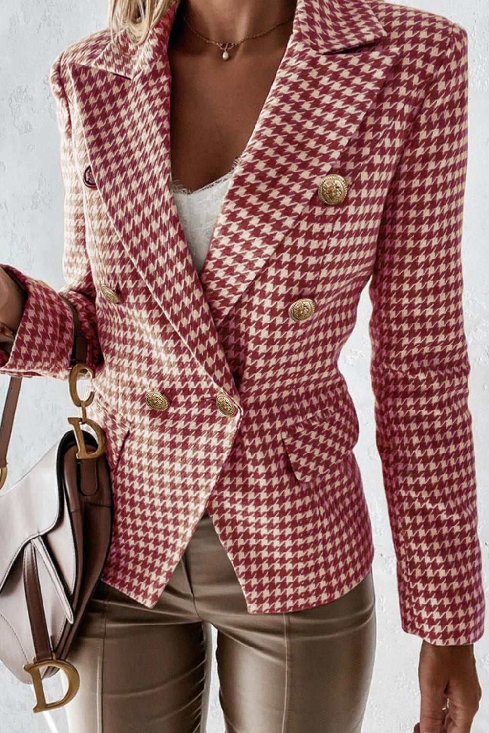 Houndstooth Double Breasted Blazer