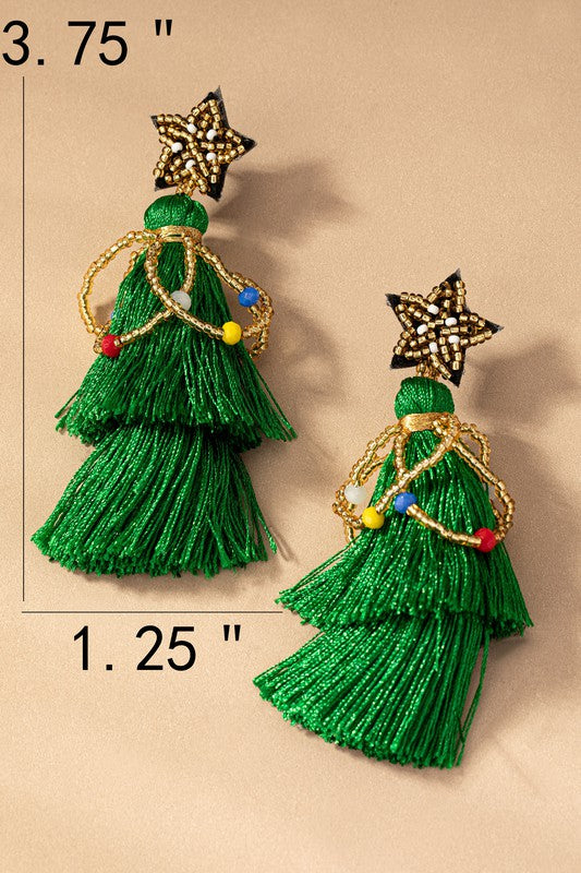 Christmas star and tassel tree earrings
