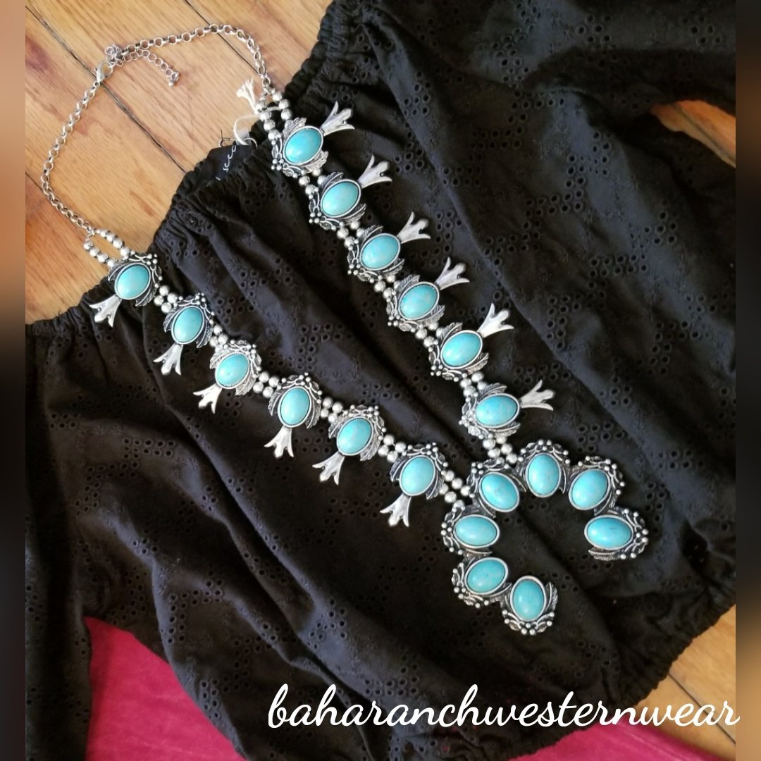 The Jackson Turquoise Squash Blossom Necklace - #wholesaleacc, blossom, cowgirl, jewelry, necklace, southwestern, southwesternjewelry, squash, turquoise, turquoisenecklace, western - Necklaces - Baha Ranch Western Wear