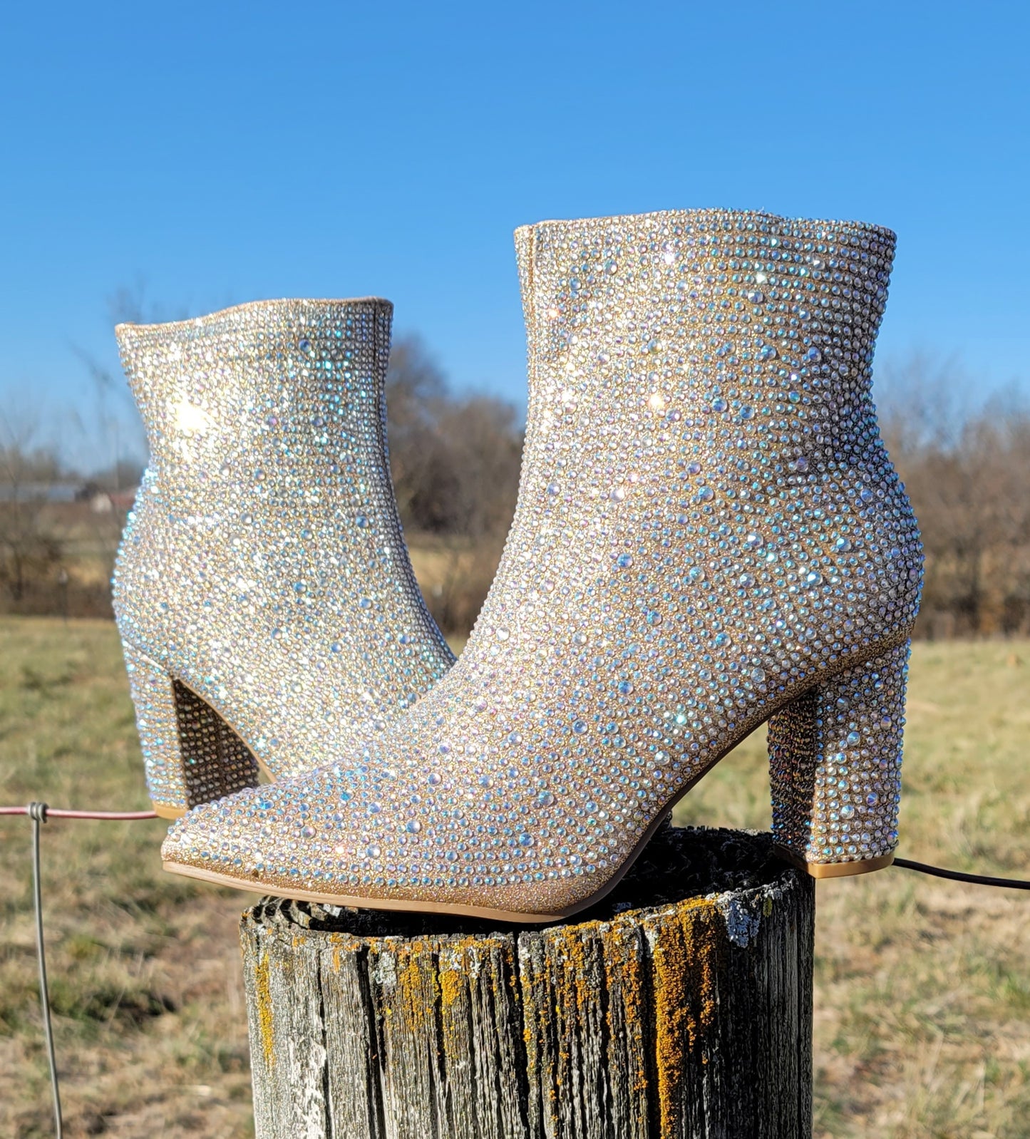 Glam it up Rhinestone bootiess. CHAMPAGNE OR SILVER