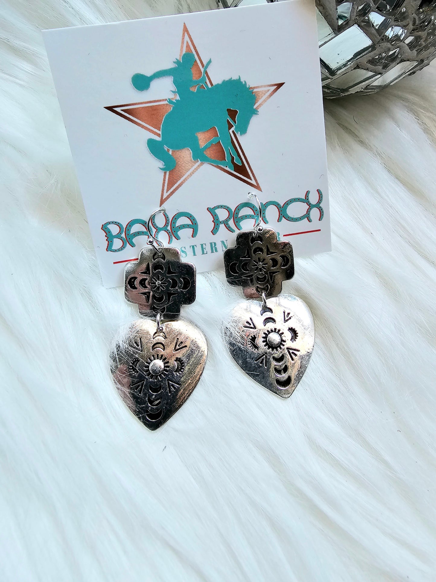 Silver Aztec Heart Earrings