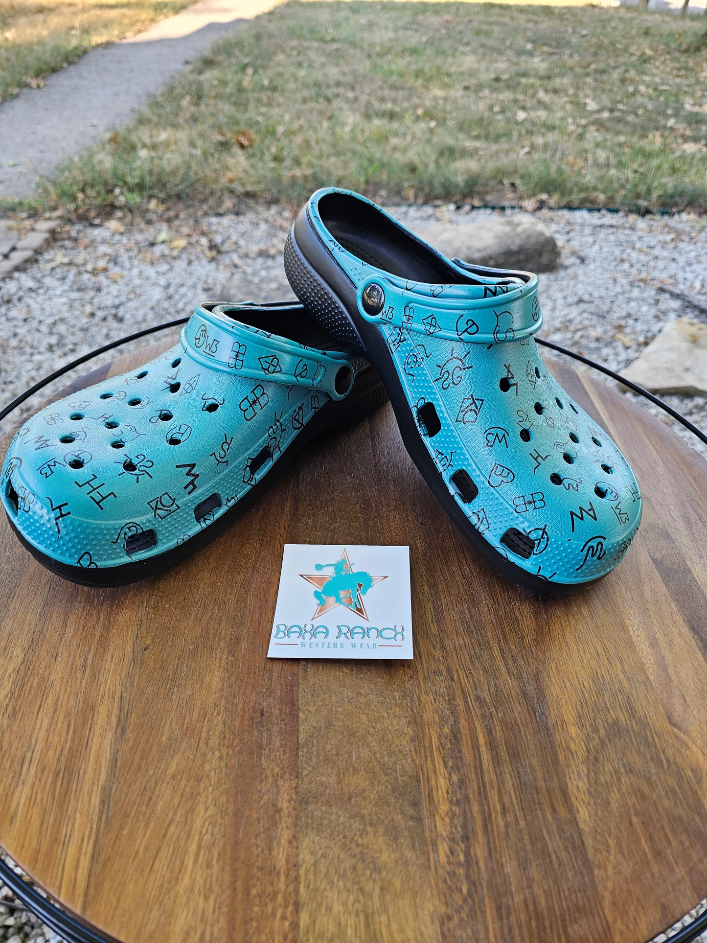 Turquoise Cattle Brands Clog Shoes
