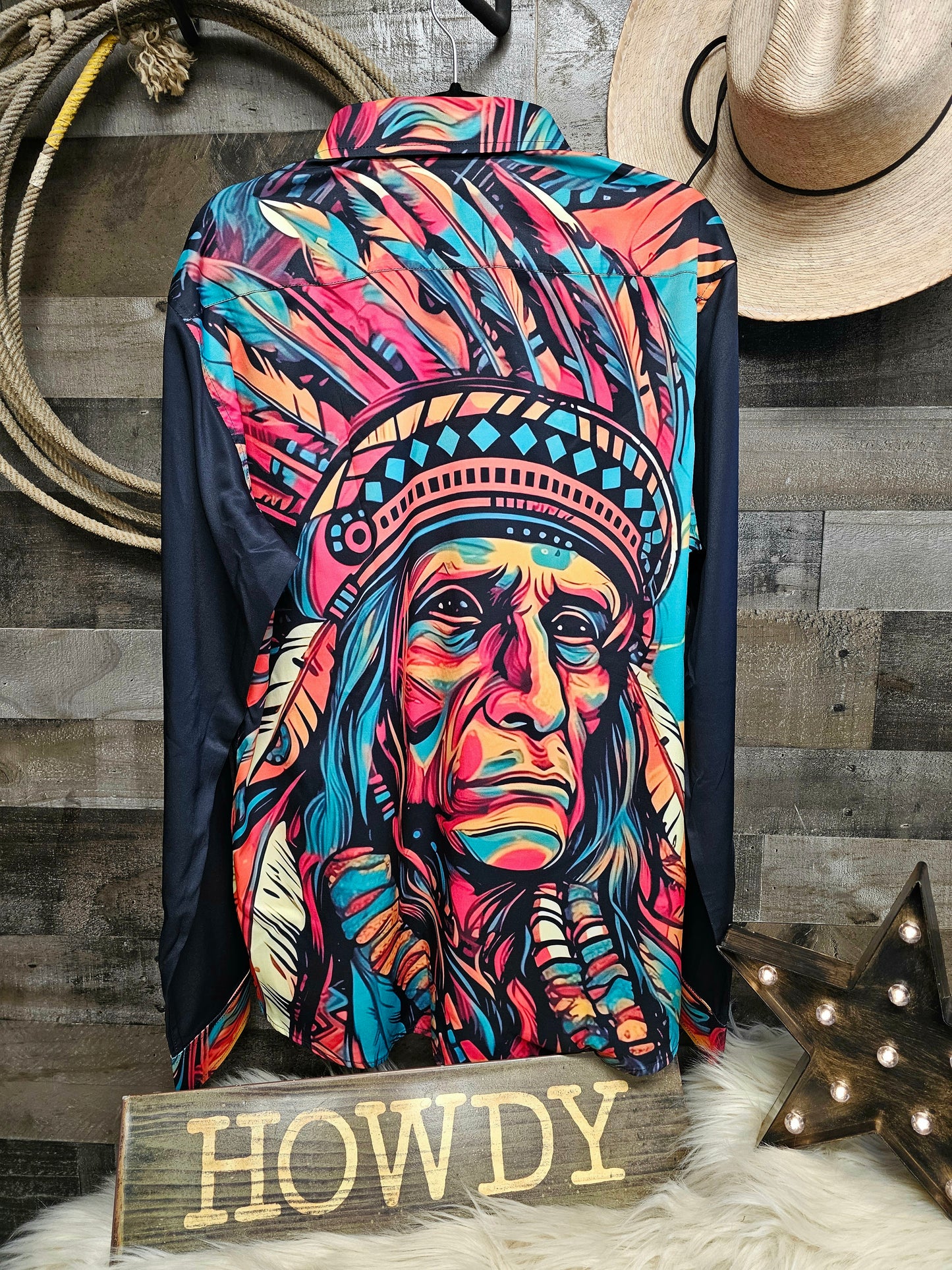 Painted Indian Chief Unisex Western Button Up Shirt